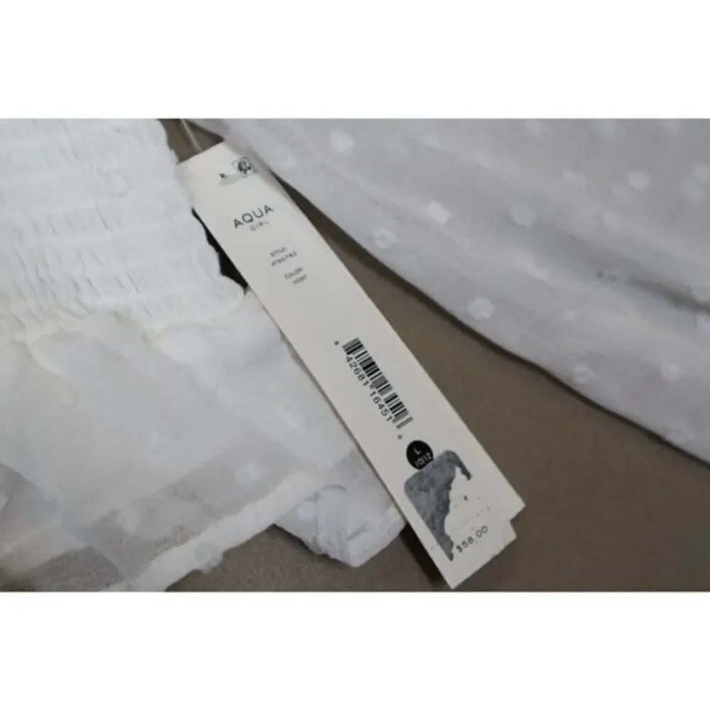 Aqua Girls‎ White Swiss Dot Smocked Top Size L 10/12